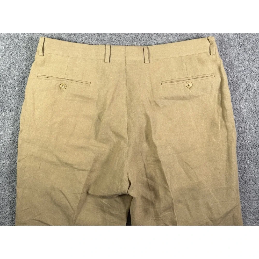 Polo Ralph Lauren 36x30 Tan 100% Linen Mens Dress Pants Trousers Made In Italy